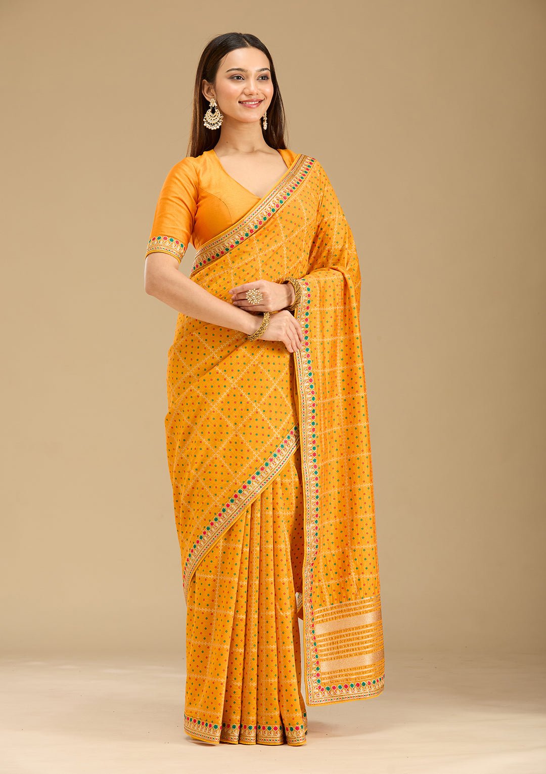 Mustard Zariwork (Gold) Soft Raw Silk Saree