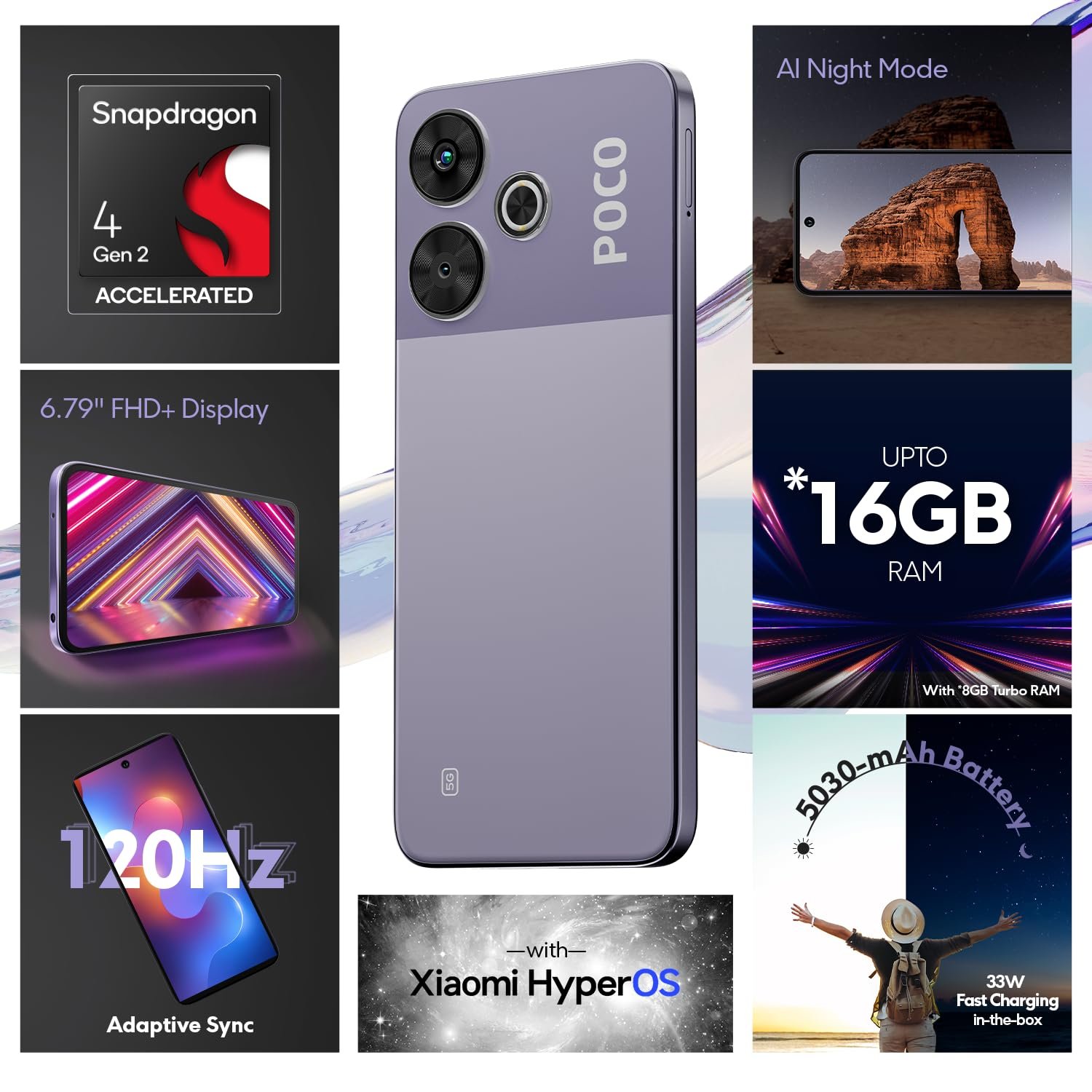 POCO M6 Plus 5G Misty Lavender 8GB RAM 128GB ROM - View 6